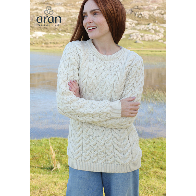 Product image for Irish Wool Sweater - Ladies Super Soft Merino Wool Aran Crew Neck Sweater