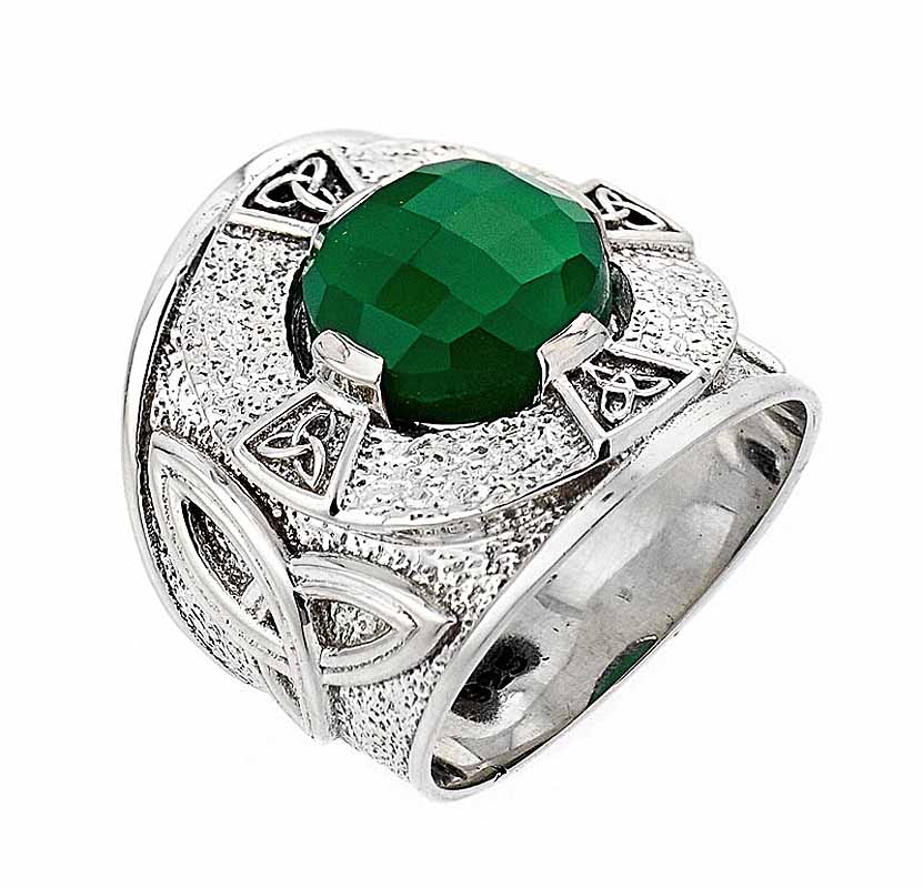 Product image for Celtic Ring - Men's Sterling Silver Celtic Knot Ring with Green Agate