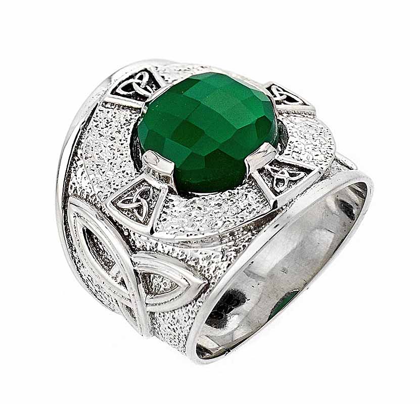 Product image for Celtic Ring - Men's Sterling Silver Celtic Knot Ring with Green Agate