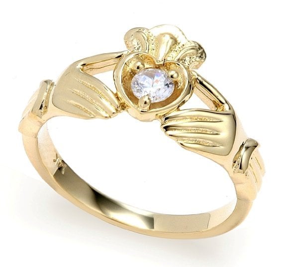 Product image for Claddagh Ring - Yellow Gold 0.22 Carats Diamond Claddagh Engagement Ring