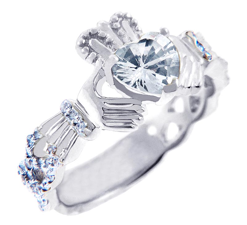 White gold diamond claddagh ring sales