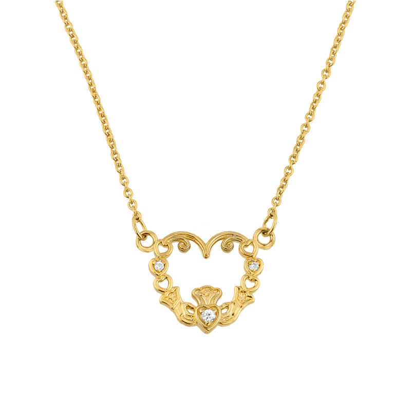 Product image for Claddagh Necklace - 14k Yellow Gold Diamond Claddagh Necklace