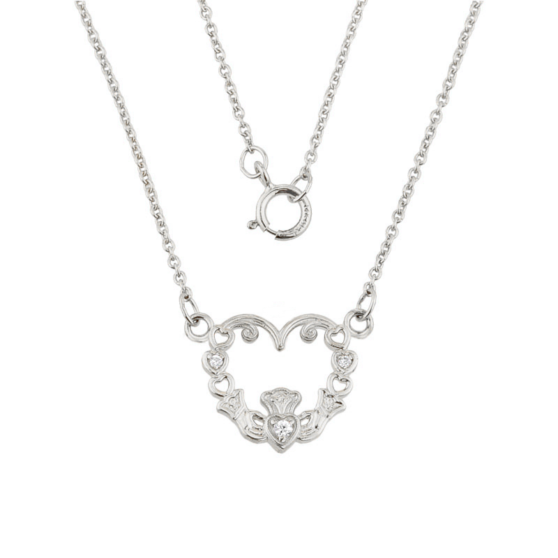 Product image for Claddagh Necklace - 14K White Gold Diamond Claddagh Necklace