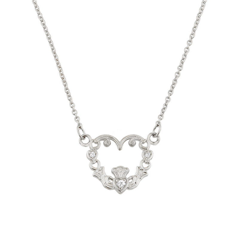 Product image for Claddagh Necklace - 14K White Gold Diamond Claddagh Necklace