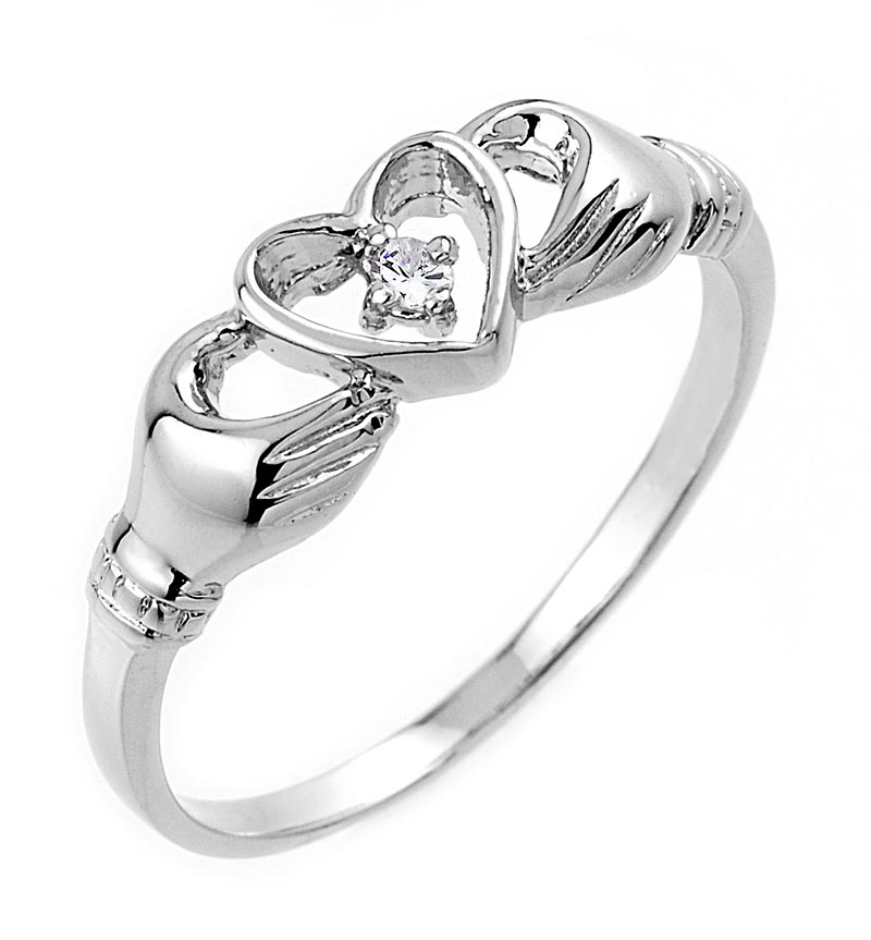 Product image for Claddagh Ring - White Gold Claddagh Ring with Diamond
