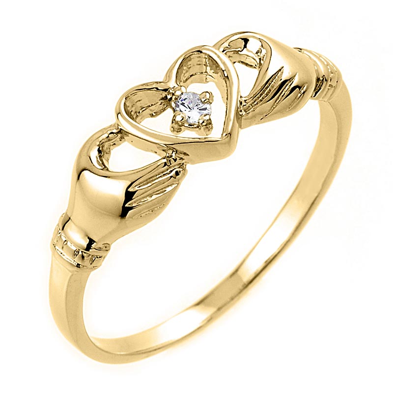 Product image for Claddagh Ring - Yellow Gold Claddagh Ring with Diamond