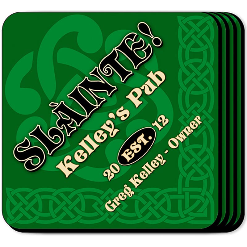Personalized Irish Coaster Set Slainte Green at JDSGC269SG