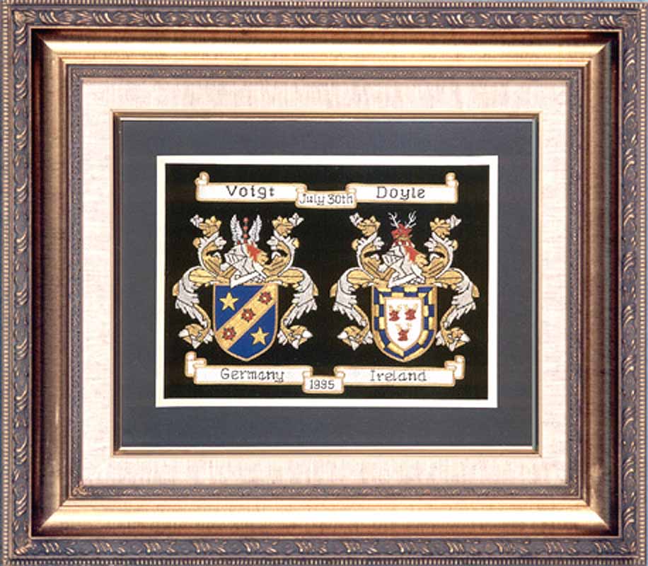 Product image for Personalized Framed Irish Double Coat of Arms Hand Stitched Embroidery