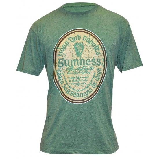 Product image for Irish T-Shirt | Green Distressed Guinness Label Tee  