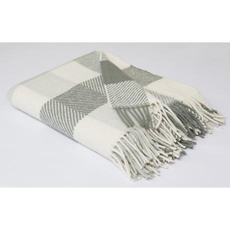 Foxford Grey & Cream Check Merino Wool Throw at JATRFX3444A1