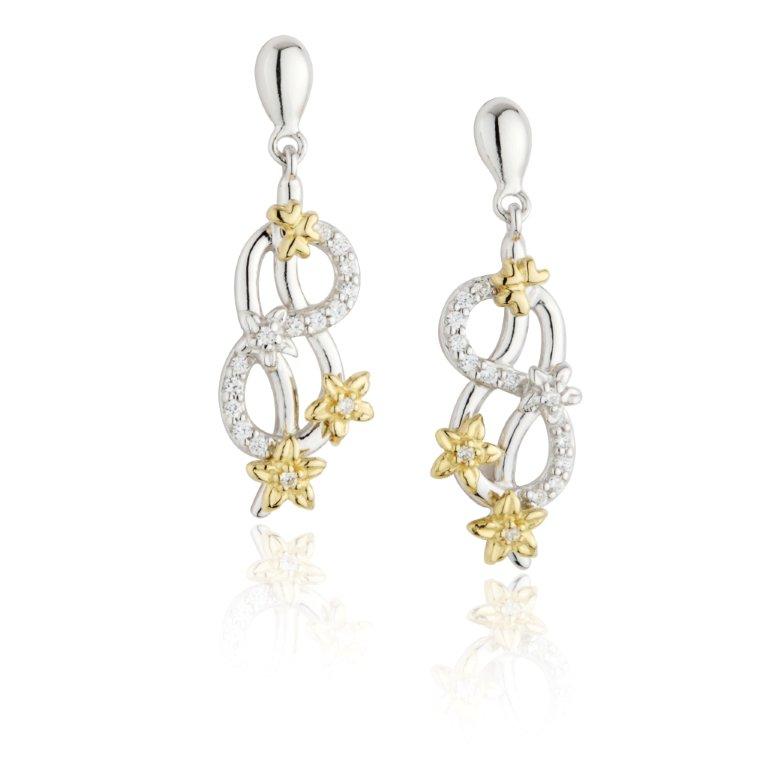 Product image for Jean Butler Jewelry - Sterling Silver CZ & 18k Yellow Gold Plated Forget Me Knot Flower Drop Irish Earrings