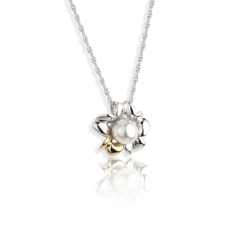 Product image for Jean Butler Jewelry Irish Necklace - Sterling Silver Irish Primrose Pearl Two Tone Pendant with Chain