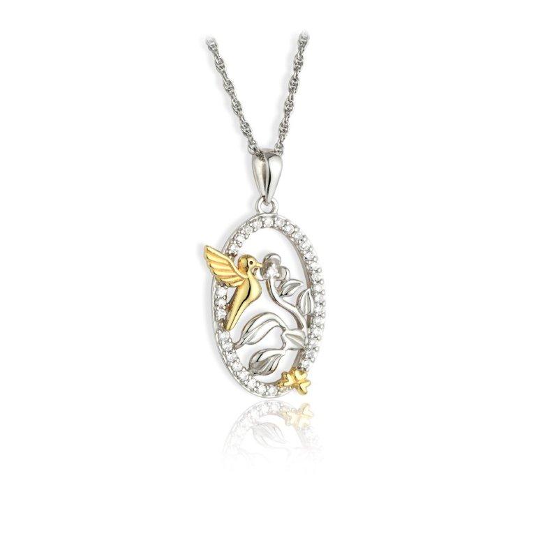Product image for Jean Butler Jewelry - Sterling Silver CZ Celtic Vine & 18k Yellow Gold Plated Bird Irish Pendant