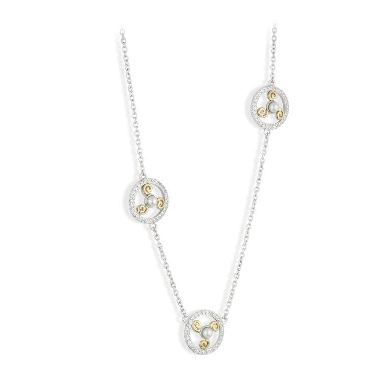 Product image for Jean Butler Jewelry - Sterling Silver CZ & Pearl 18k Yellow Gold Plated 3 Triskele Irish Necklace