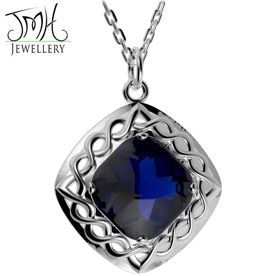 Celtic Trinity Knot Irish Sapphire Necklaces in Sterling Siver, Irish