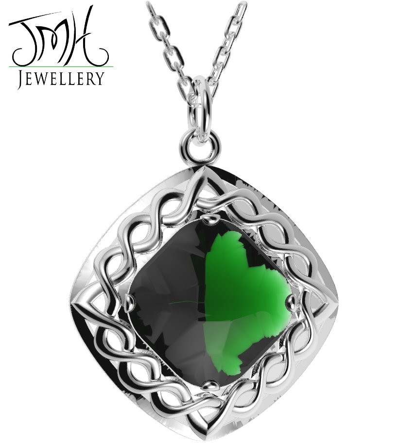Product image for Irish Necklace - Sterling Silver Green Quartz Cable Celtic Weave Pendant