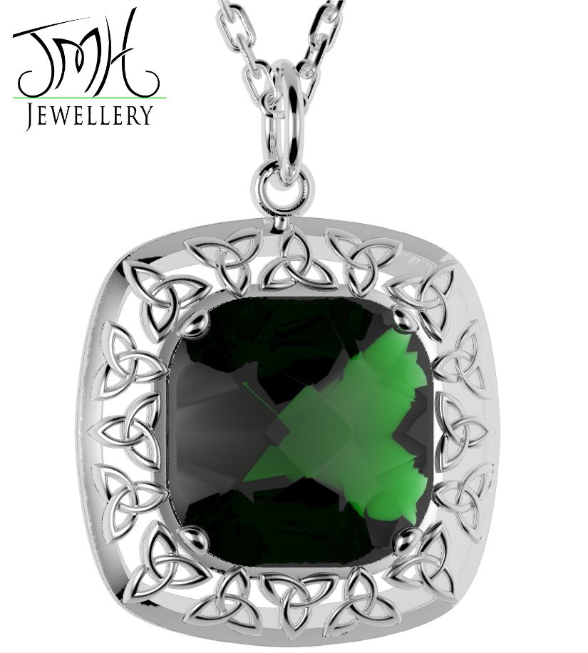 Product image for Irish Necklace - Sterling Silver Green Quartz Trinity Knot Pendant