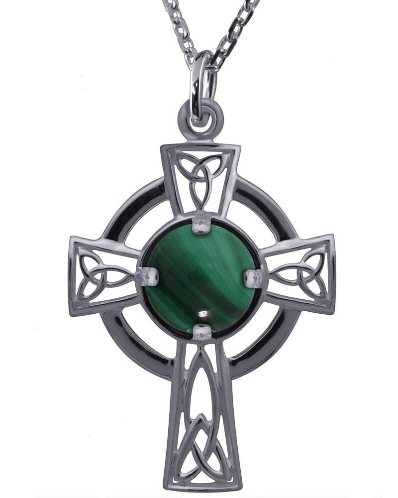 Product image for Irish Necklace - Sterling Silver Malachite Openwork Celtic Cross Pendant