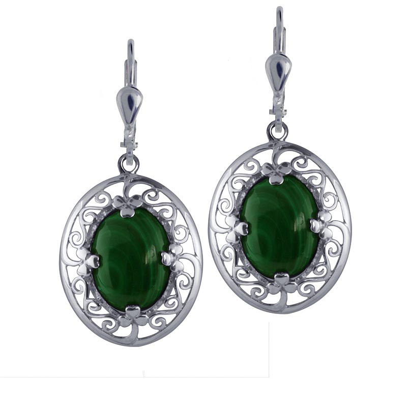 Product image for Irish Earrings - Sterling Silver Celtic Earrings with Malachite