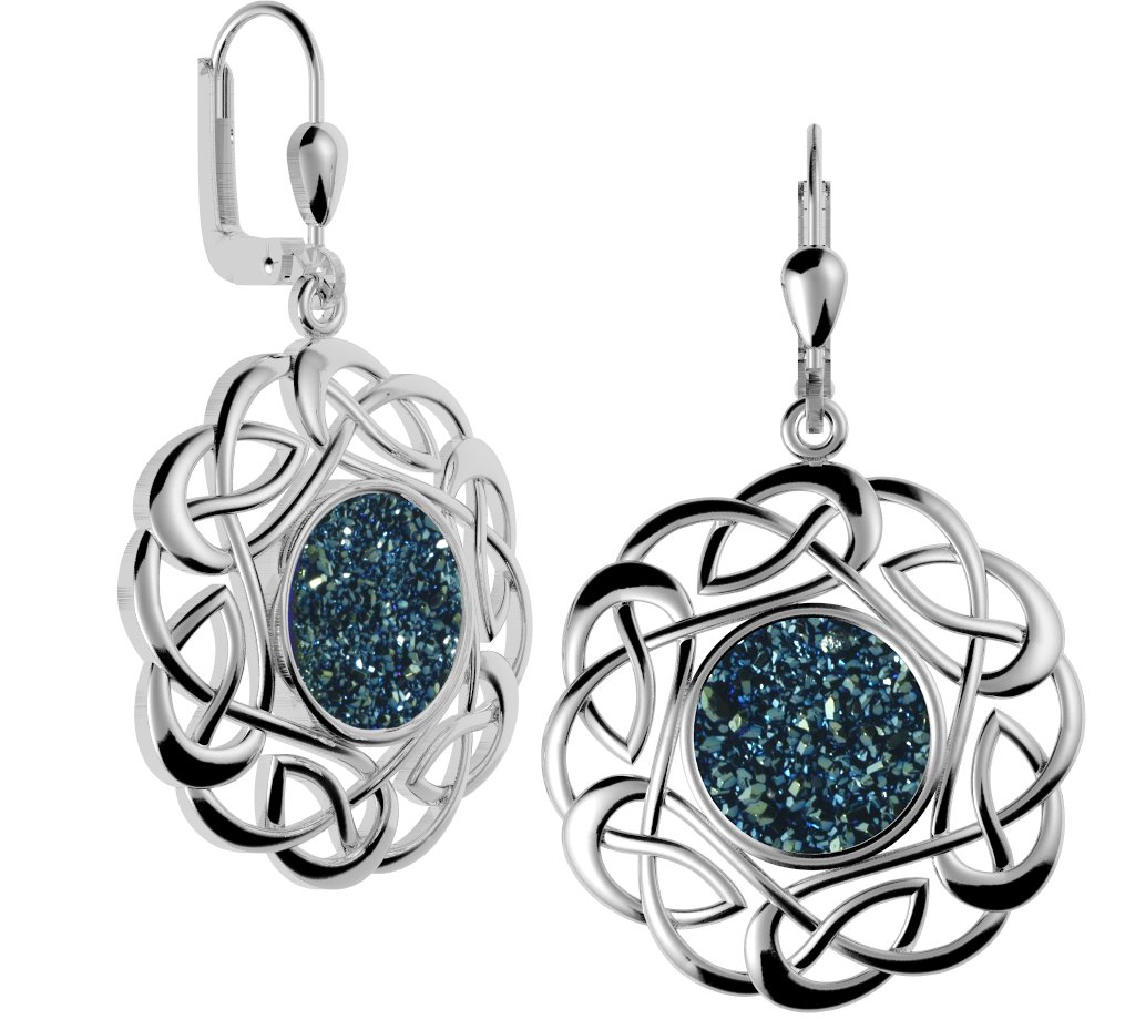 Product image for Celtic Earrings - Sterling Silver Round Celtic Knot Drusy Earrings Blue