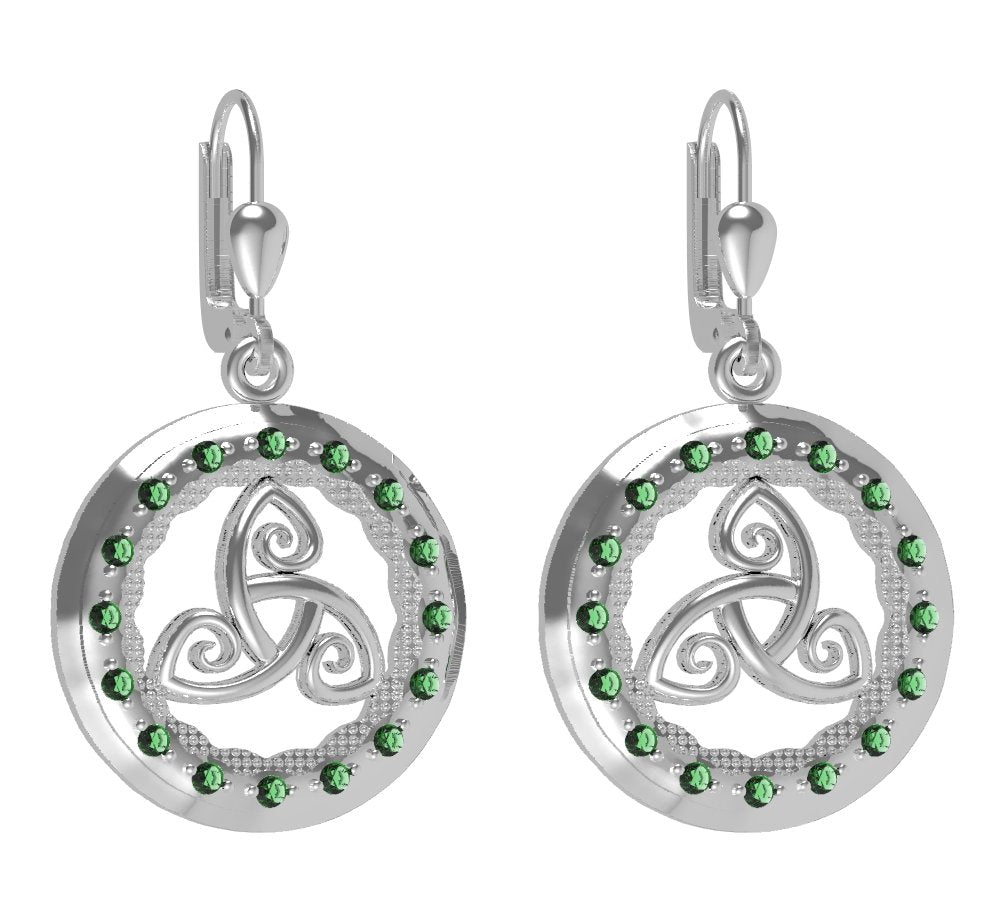 Irish Earrings Sterling Silver with Green CZ Stones 'Tir na nOg