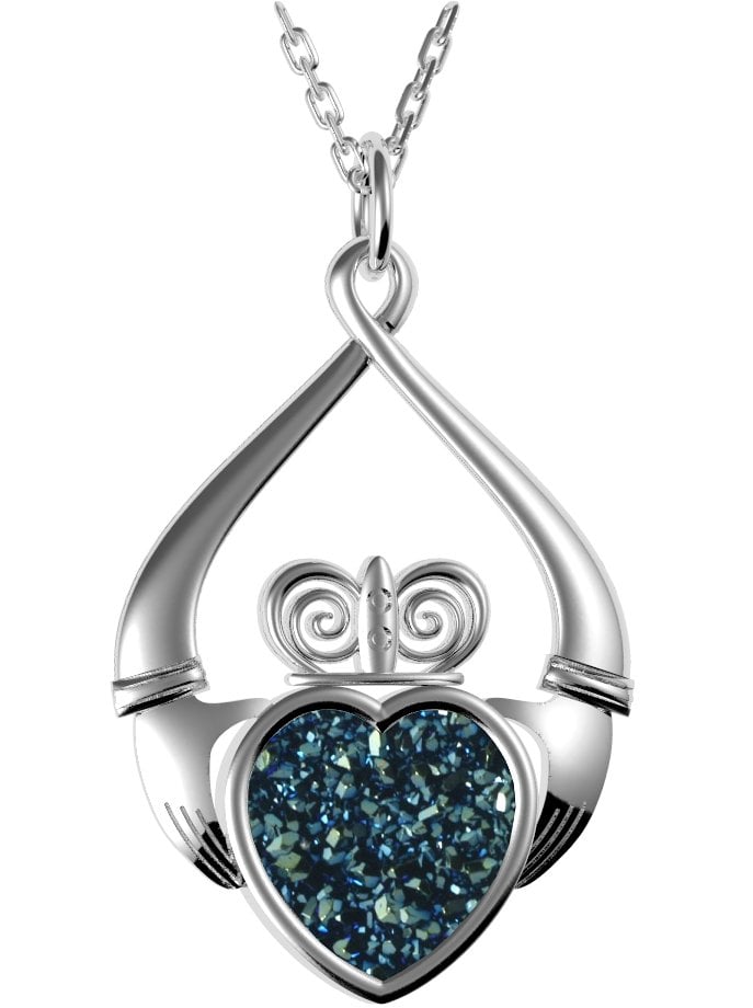 Product image for Irish Necklace - Sterling Silver Claddagh Drusy Pendant Blue