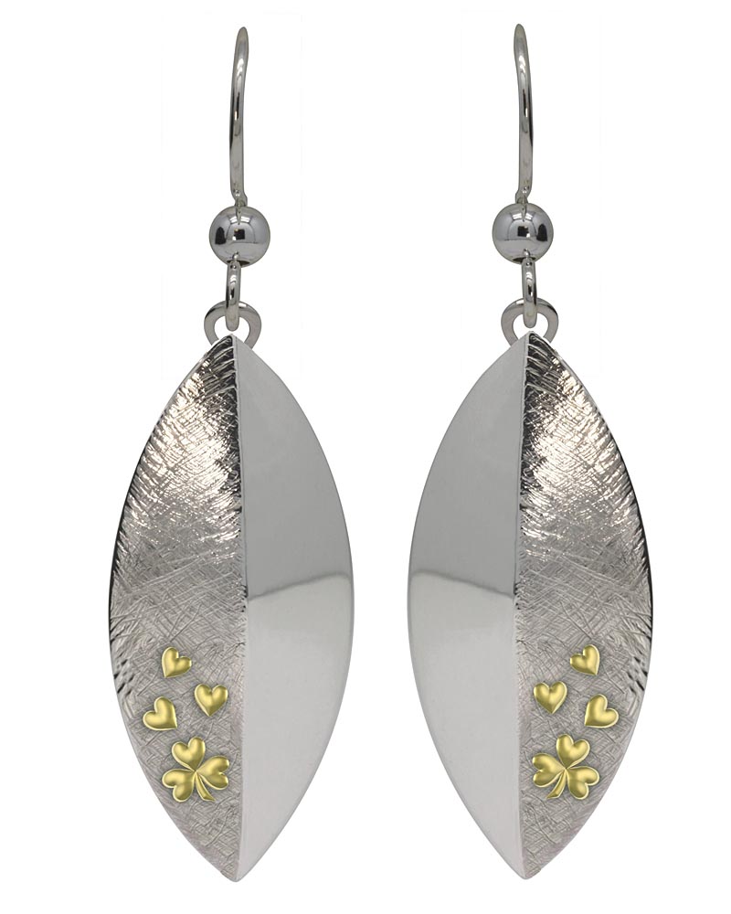 Product image for Shamrock Earrings - Sterling Silver Shamrock and Heart Petals Shield Earrings