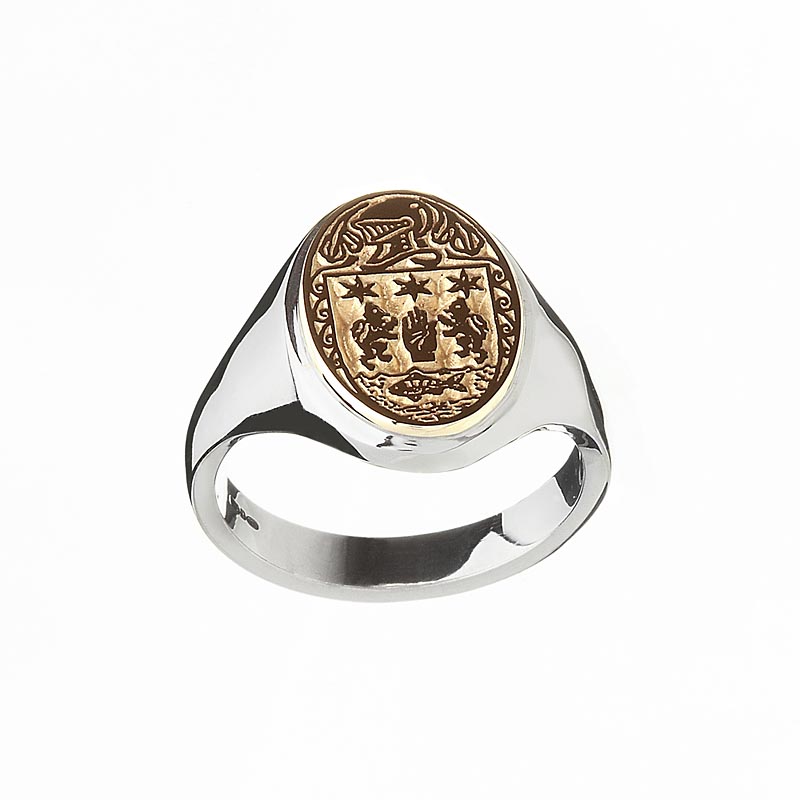 Product image for Irish Ring - Coat of Arms Sterling Silver and 10k Gold Ladies Heavy Solid Oval Heraldic Ring