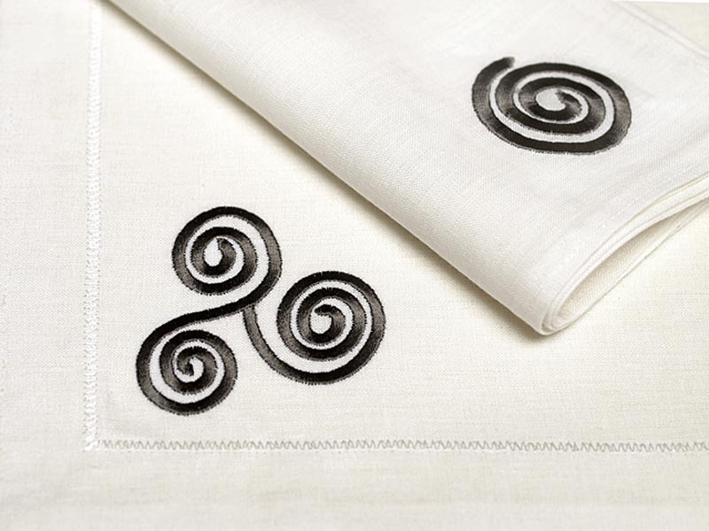 Product image for 100% Irish Linen Embroidered Celtic Triskele Napkins Set of 4