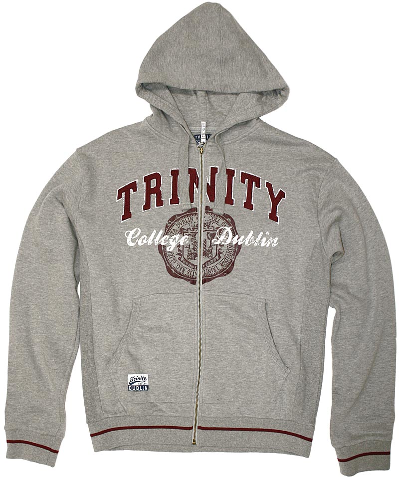 Product image for Irish Sweatshirt - Trinity Full Zip Hooded Sweatshirt - Grey