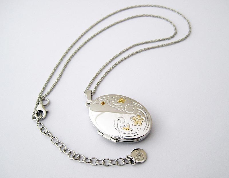 Product image for Jean Butler Jewelry Irish Necklace - Sterling Silver Wild Flowers Locket with Chain