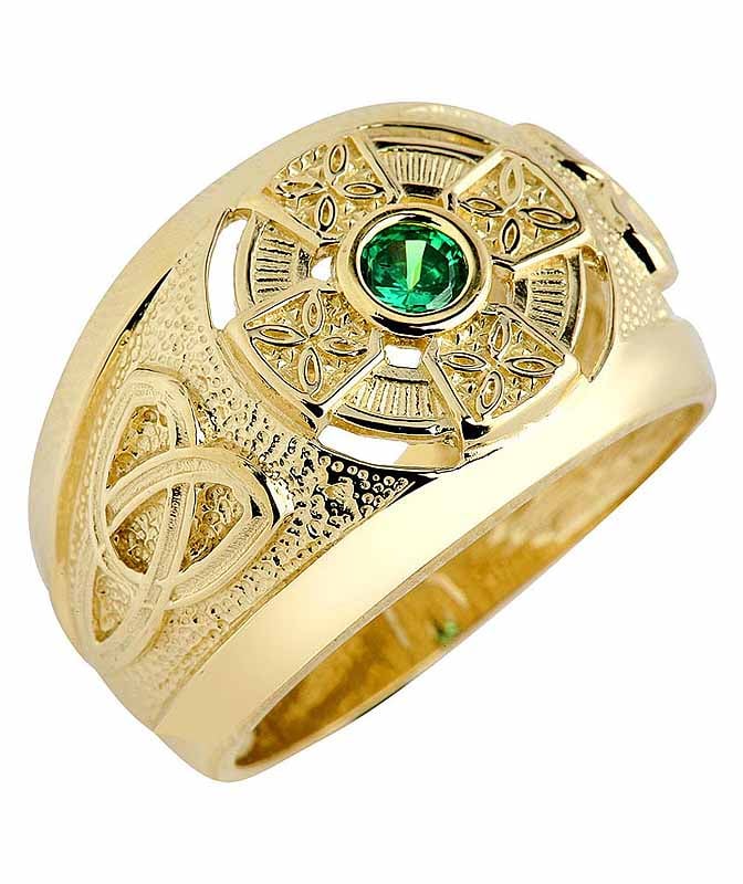 Product image for Celtic Ring - Men's Yellow Gold Celtic Ring with Emerald
