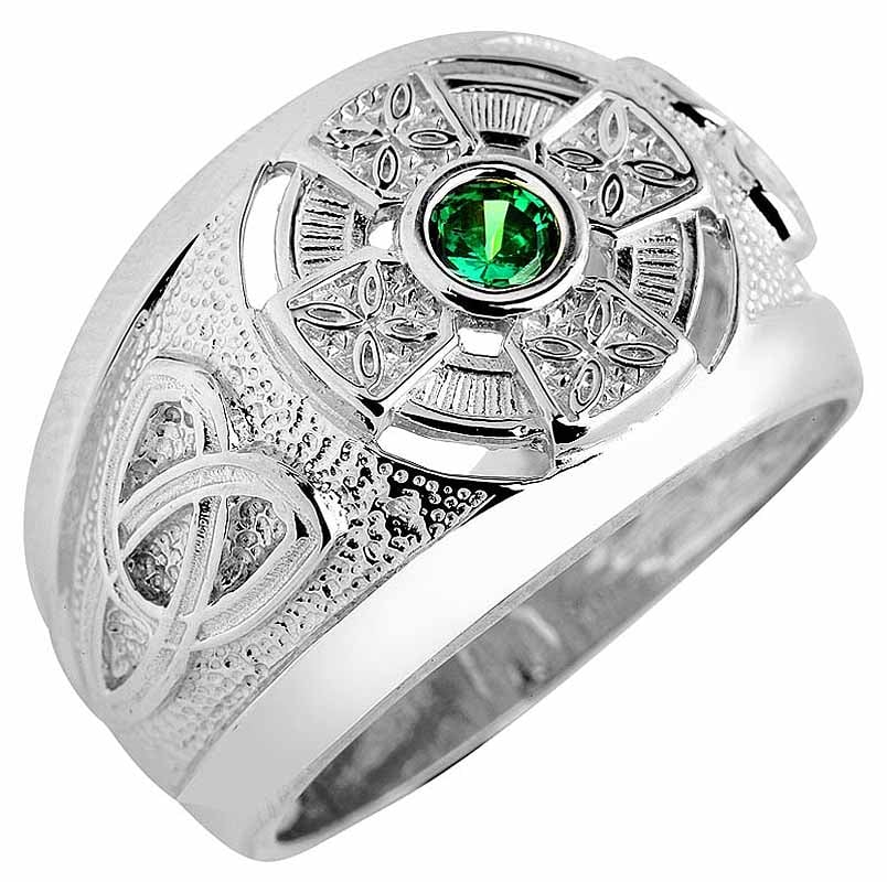 Product image for Celtic Ring - Men's White Gold Celtic Ring with Emerald