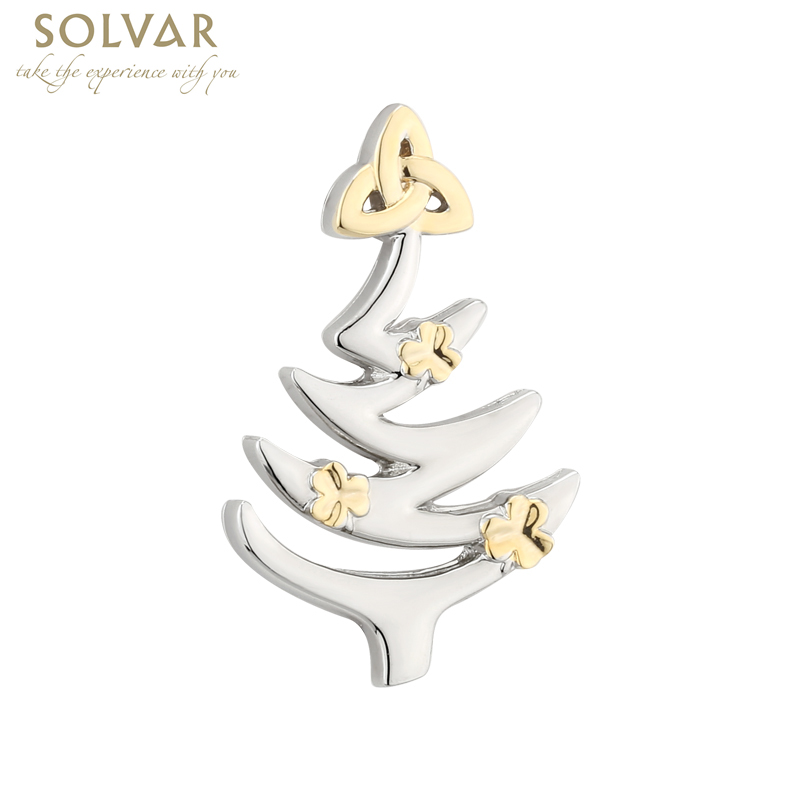 Product image for Irish Christmas Jewelry Set - Shamrock Trinity Knot Rhodium Earring Brooch Pendant Set