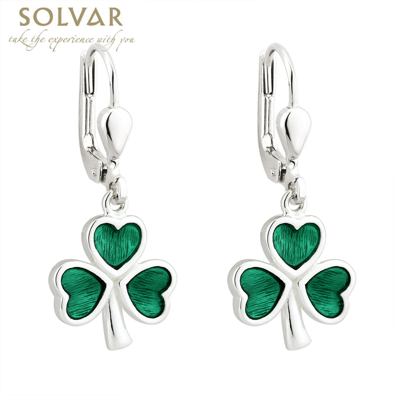 Product image for Sterling Silver Enamel Shamrock Earrings