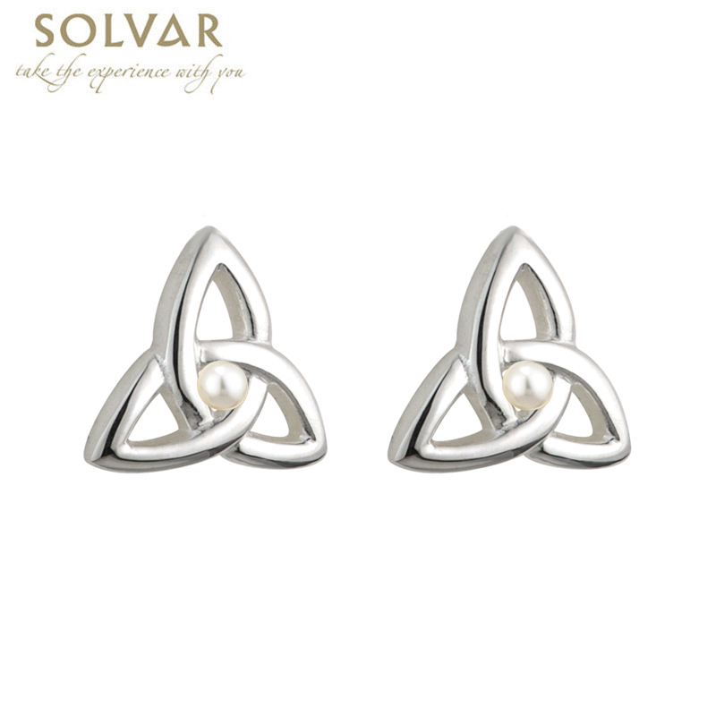 Product image for First Communion Silver Plated Trinity Knot Earrings with Pearl Center