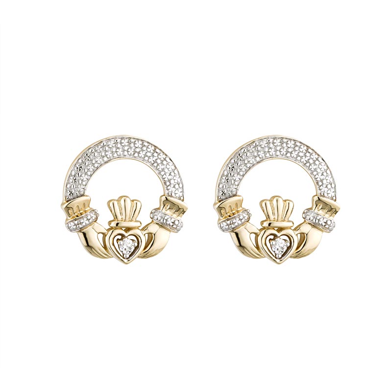 Product image for Claddagh Earrings - 14k Gold with Diamonds Claddagh Stud Earrings