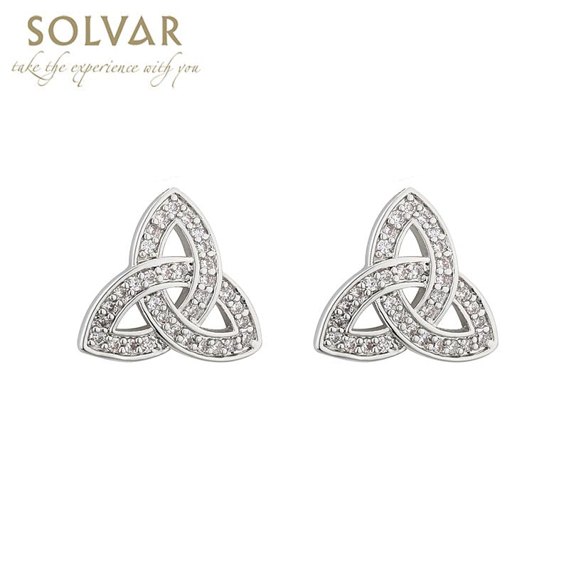 Irish Earrings Rhodium Plated Crystal Stud Trinity Knot Irish Earrings Rhodium Plated Crystal Stud Trinity Knot