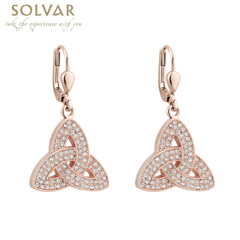 Irish Earrings - Rose Gold Plated Crystal Trinity Knot Earrings at ...