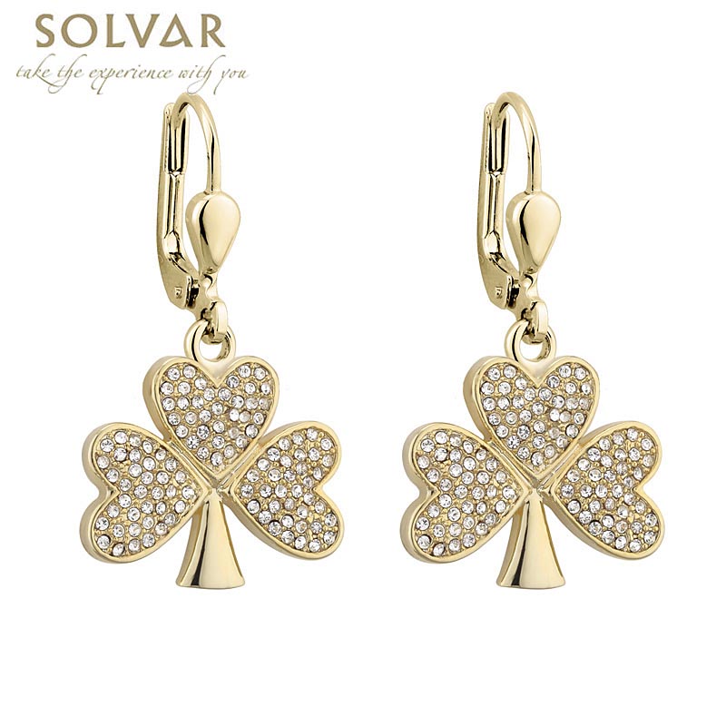 Product image for Irish Earrings - Gold Plated Crystal Shamrock Earrings