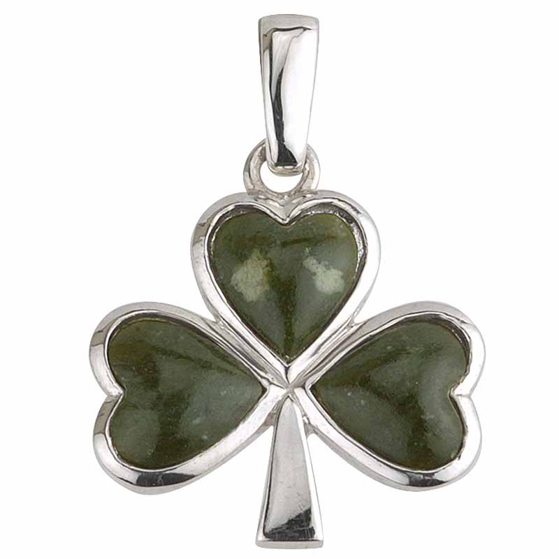Product image for Irish Necklace - Sterling Silver and Connemara Marble Shamrock Pendant with Chain