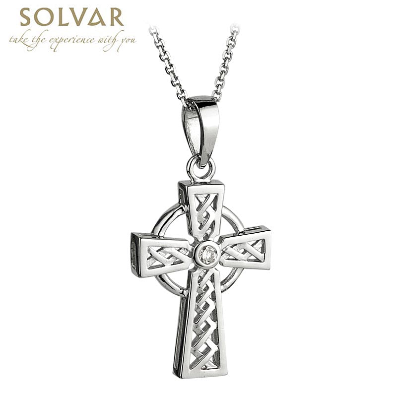 Celtic Pendant 14k White Gold and Diamond Celtic Cross Pendant with