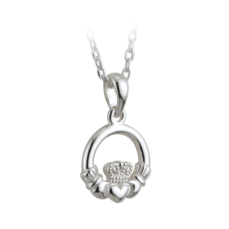Product image for Claddagh Necklace - Kids Sterling Silver Irish Claddagh Pendant