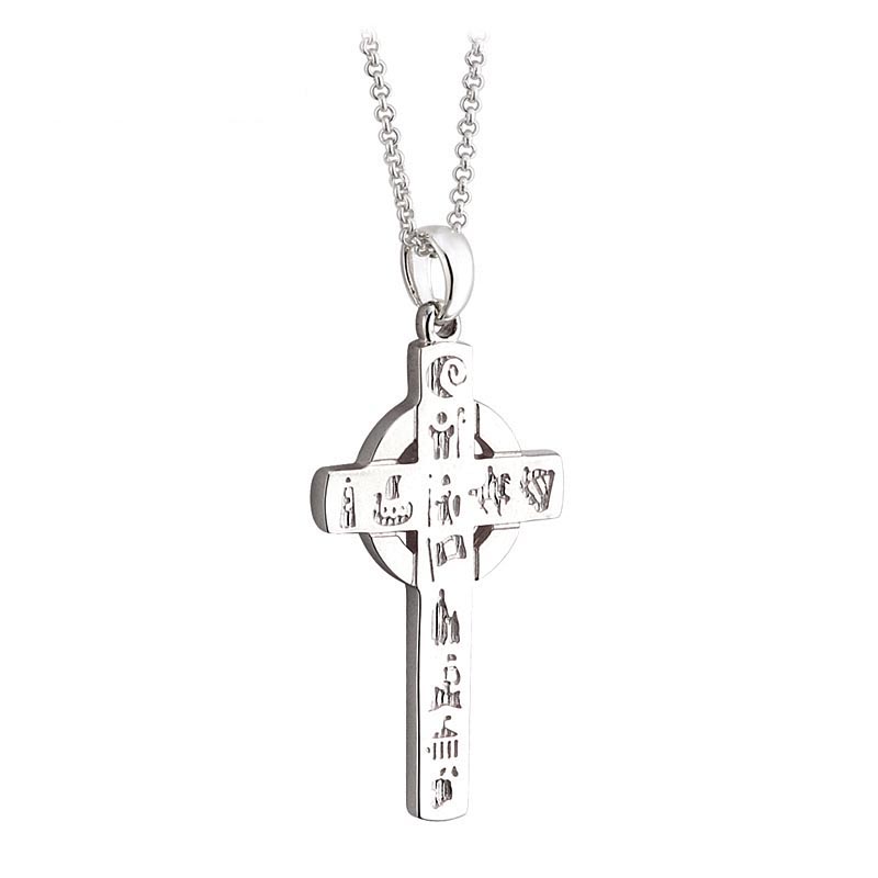 Product image for Celtic Cross - History of Ireland Sterling Silver Irish Cross Pendant