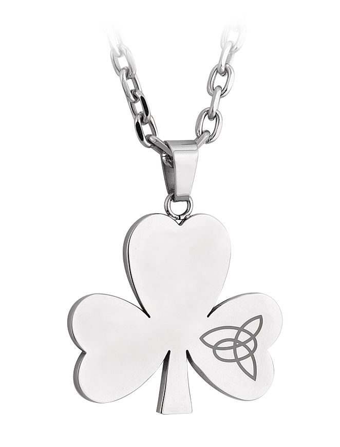 Product image for Irish Necklace - Stainless Steel Shamrock Pendant with Chain