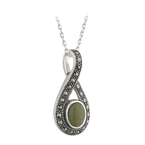 Product image for Celtic Pendant - Celtic Pendant - Connemara Marble Marcasite Celtic Twist Sterling Silver Irish Necklace