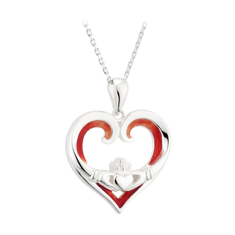 Irish Valentines Day Necklace Sterling Silver Irish Heart Claddagh