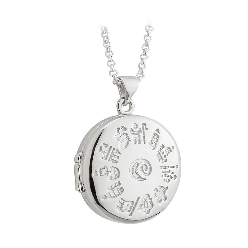 Product image for Irish Necklace - Sterling Silver History of Ireland Round Locket Pendant