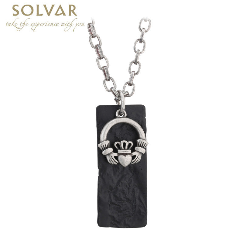 Irish Mens Pendant Claddagh Dog Tag Pewter Style Pendant on 26 inch