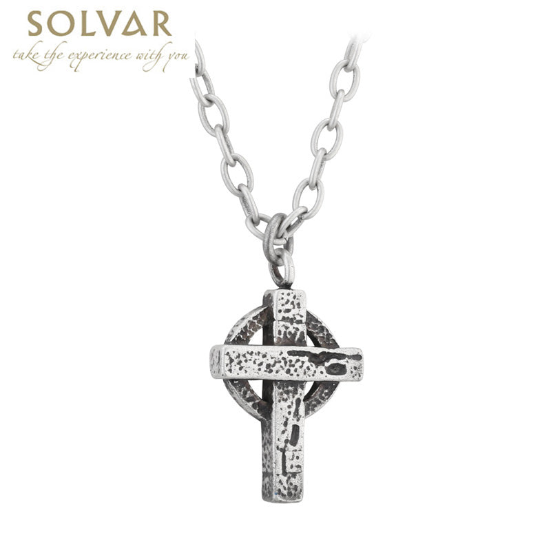 Irish Mens Pendant Celtic Cross Pewter Style Heavy Pendant on 26 inch